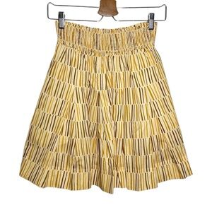 Buru Yellow Brown Cotton Smocked Mini Skirt Matchstick Medium
